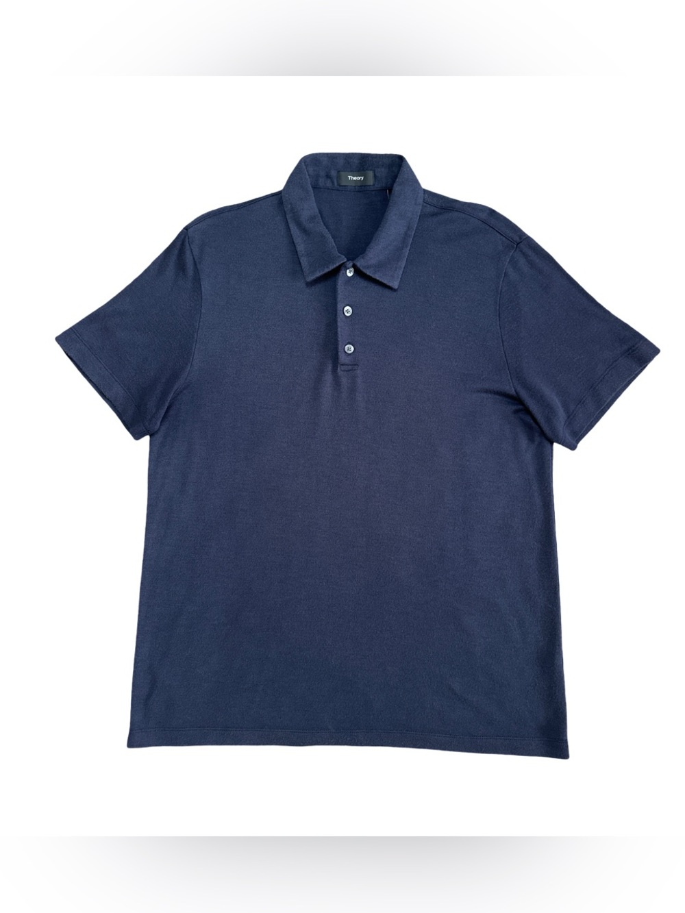 Theory Bron C Anemone Mens Short Sleeve Knit Polo Shirt L Large Navy Blue Modal